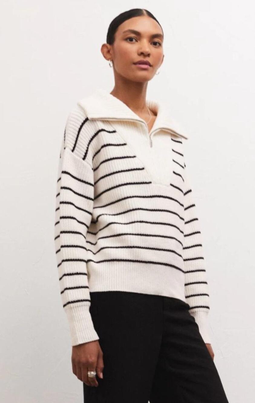 Z Supply The Villa Half Zip Stripe Sweater Size S Coastal Nautical Quiet Luxury